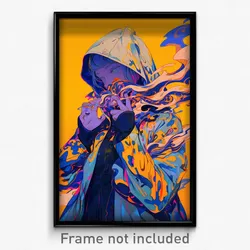 Anime Art Poster - Woman Feeling Insecurity Wearing Strong Hooded Cloak (Print)