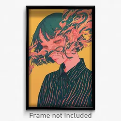 Art Poster - Girl Feeling Tension Wearing Classic Vertical Striped Shirt (Print)