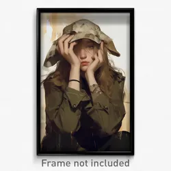 Art Poster - Woman Feeling Pensiveness Wearing Rundown Animal Hat (Print)
