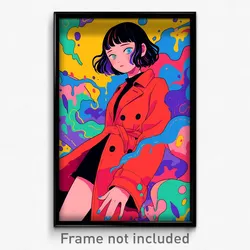 Art Poster - Girl Feeling Shy Wearing Red Trench Coat (Print)