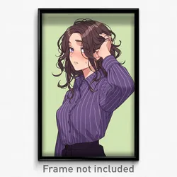 Anime Art Poster - Girl Feeling Cowardly Wearing Notable Pinstripe Shirt (Print)