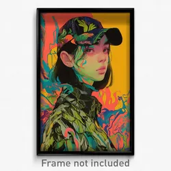 Art Poster - Girl Feeling Careless Wearing Antique Peaked Cap (Print)