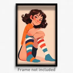 Art Poster - Woman Feeling Stubborn Wearing Cheery Striped Socks (Print)