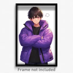 Anime Art Poster - Boy Feeling Irritated Wearing Adorable Purple Jacket (Print)