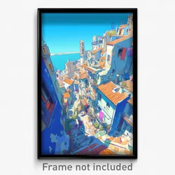 Art Poster - Realistic Spanish City (Psychedelic Trippy Weird 11x17 Print)