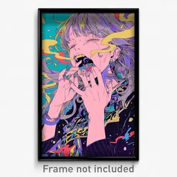 Art Poster - Girl Feeling Yawning Wearing Unique Brooch (Print)