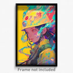 Anime Art Poster - Girl Feeling Caring Wearing Lively Hardhat (Print)