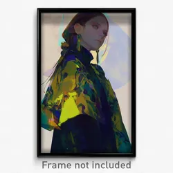 Art Poster - Girl Feeling Boredom Wearing Wild Green Capelet (Print)