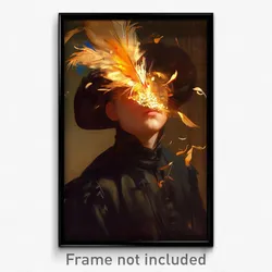 Art Poster - Boy Feeling Mixed Up Wearing Sparkling Hat Feather (Print)