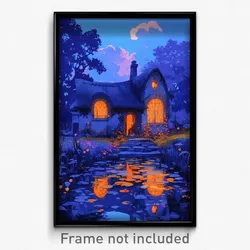Art Poster - Light Blue Cottage (Psychedelic Trippy Weird 11x17 Print)