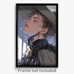 Art Poster - Boy Feeling Charity Wearing Majestic Grey Headwear (Print)