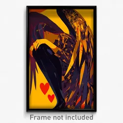 Anime Art Poster - Woman Feeling Love Wearing Superb Yellow Wings (Print)