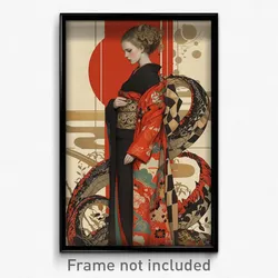 Art Poster - Woman Feeling Glumness Wearing Famous Red Kimono (Print)