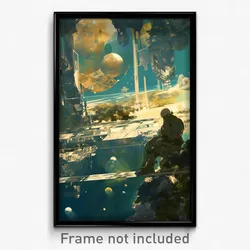 Art Poster - A Futuristic Space Station Orbiting A Distant Planet
