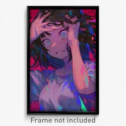Anime Art Poster - Girl Feeling Disheartened Wearing Noisy Grey Shirt (Print)