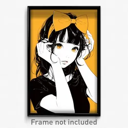 Anime Art Poster - Woman Feeling Frustrated Wearing Yellow Orange Bowtie (Print)