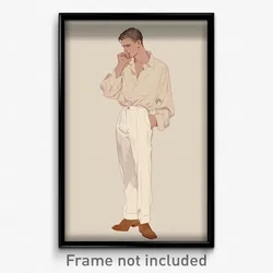 Anime Art Poster - Man Feeling Self Caring Wearing Radiant White Pants (Print)
