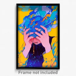 Anime Art Poster - Man Feeling Discontentment, Noisy Aqua Headwear (Print)