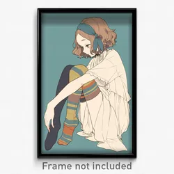 Anime Art Poster - Woman Feeling Nostalgic, Ancient Multicolored Legwear (Print)