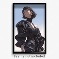 Art Poster - Woman Feeling Admiration Wearing Creative Adjusting Clothes (Print)