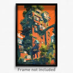 Art Poster - Orange Fort (Psychedelic Trippy Weird 11x17 Print)
