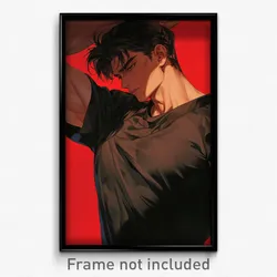 Anime Art Poster - Man Feeling Acceptance Wearing Taut Black Shirt (Print)