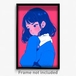 Anime Art Poster - Girl Feeling Schadenfreude Wearing Blue Popped Button (Print)