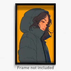 Art Poster - Girl Feeling Numb Wearing Lovely Hooded Jacket (Print)
