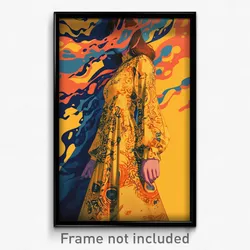 Art Poster - Woman Feeling Self Conscious Wearing Gorgeous Yellow Dress (Print)