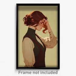 Art Poster - Woman Feeling Bewildered Wearing Brown Grey Sleeves (Print)