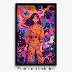 Anime Art Poster - Girl Feeling Caring Wearing Well Off Jumpsuit (Print)