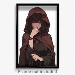 Anime Art Poster - Woman Feeling Disbelief Wearing Gloomy Hooded Cloak (Print)