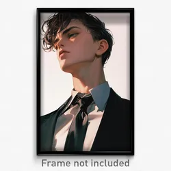 Art Poster - Boy Feeling Passion Wearing Adorable Black Necktie (Print)