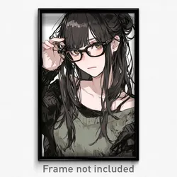 Anime Art Poster - Girl Feeling Unhappy, Shady Black Framed Eyewear (Print)