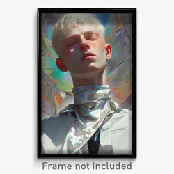 Art Poster - Boy Feeling Mystified Wearing Silver White Neckerchief (Print)
