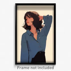 Art Poster - Girl Feeling Alarmed Wearing Enchanting Blue Shirt (Print)