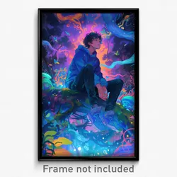 Anime Art Poster - Boy Feeling Friendliness, Acrobatic Blue Hoodie (Print)