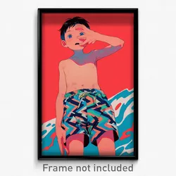 Anime Art Poster - Boy Feeling Glee Wearing Zigzag Print Shorts (Print)
