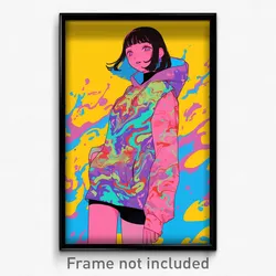 Art Poster - Girl Feeling Fascination Wearing Soft Hooded Vest (Print)