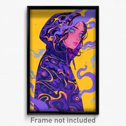 Art Poster - Woman Feeling Indifference Wearing Cute Purple Hoodie (Print)