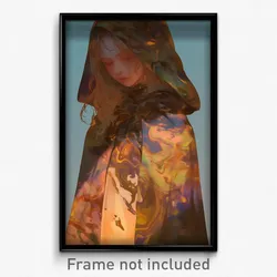 Art Poster - Girl Feeling Envy Wearing Quizzical Brown Cloak (Print)