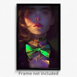 Art Poster - Woman Feeling Hope Wearing Bright Green Bowtie (Print)