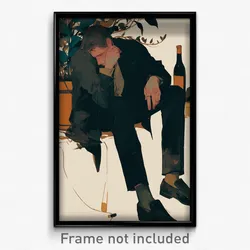 Anime Art Poster - Man Feeling Homesickness, Imaginary Black Socks (Print)