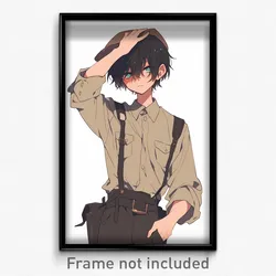 Anime Art Poster - Boy Feeling Contentment Wearing Ancient Button Badge (Print)