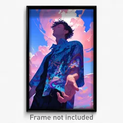 Anime Art Poster - Man Feeling Gratitude Wearing Pretty Blue Shirt (Print)