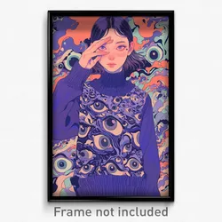 Art Poster - Woman Feeling Vigilance Wearing Majestic Purple Sweater (Print)