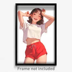 Anime Art Poster - Girl Feeling Elation Wearing Immaculate Red Shorts (Print)