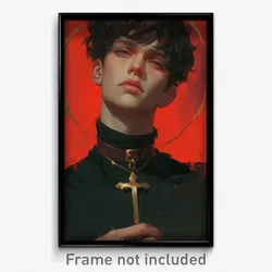 Art Poster - Boy Feeling Vicious Wearing Golden Cross Choker (Print)