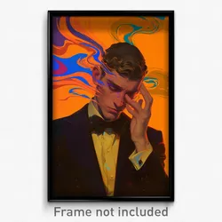 Art Poster - Man Feeling Anxious Wearing Magnificent Black Bowtie (Print)