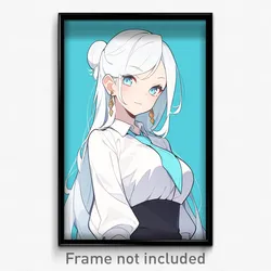 Anime Art Poster - Woman Feeling Expectancy, Voluminous Aqua Necktie (Print)
